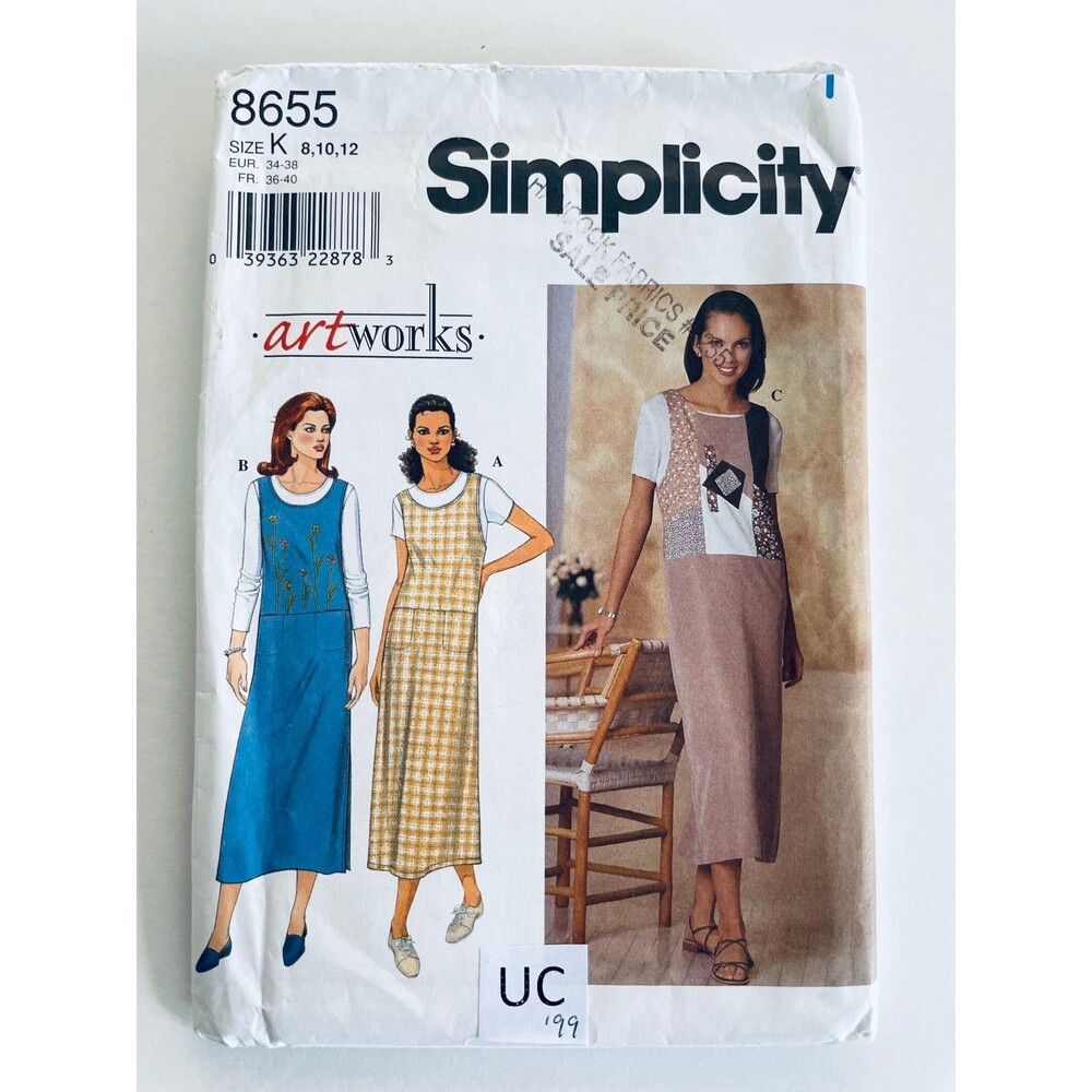 Simplicity 8655 Misses Jumper Patchwork Bodice Drop Waist Side Slit Sz 8-12 New